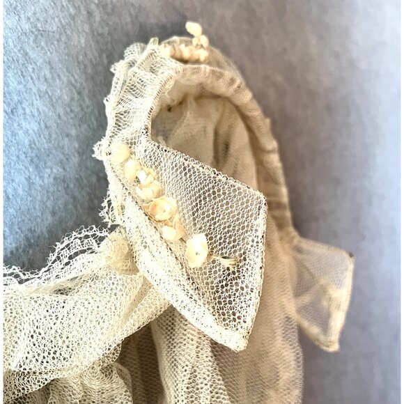 Antique Ivory Bridal Veil Silk Lily Of The Valley Head Dress 37x61 Wedding - Picture 6 of 7